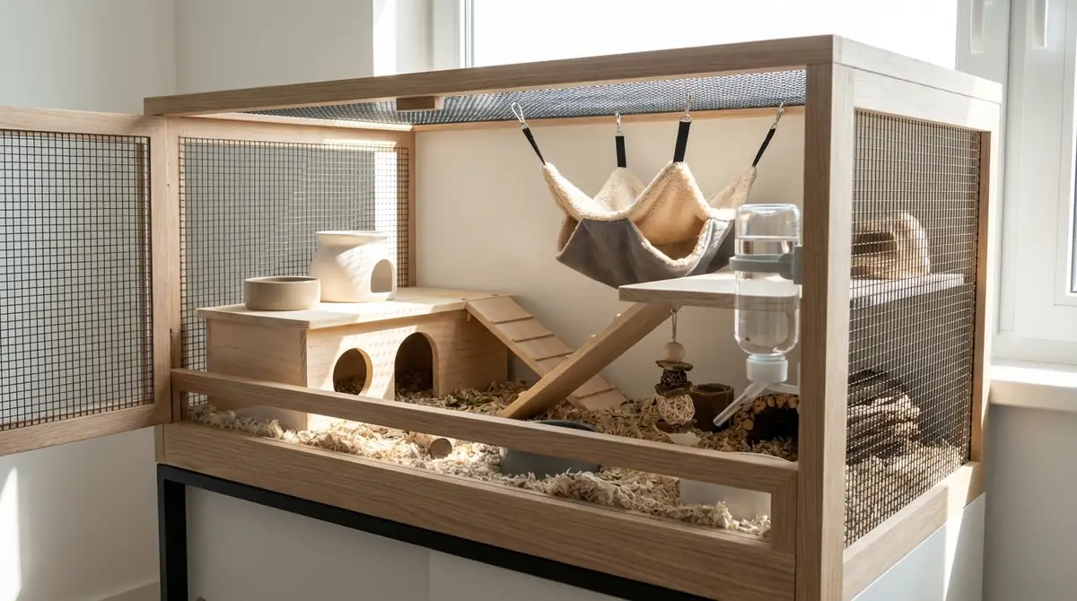 手作りケージのレイアウト例と必須アイテムの配置