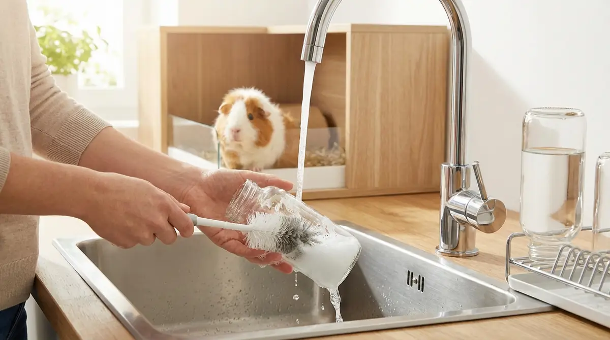 モルモットの水交換と給水ボトルの洗い方